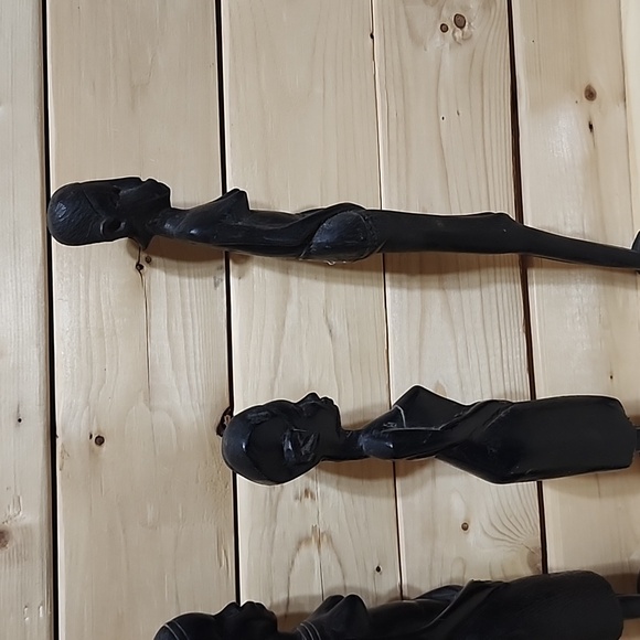 Vintage Ebony Hand Carved African Statutes Lot of 4 - Picture 8 of 11